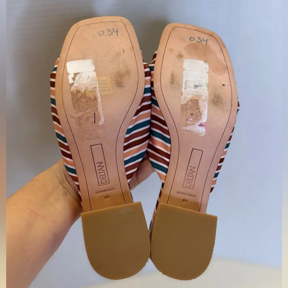NWOT Deltan Striped Knot Slide Sandals Block Heel Summer Resort Chic Size 8 - Picture 10 of 14